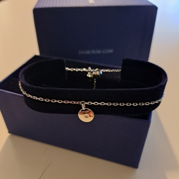 NIB Swarovski Simple Rhodium Adjustable Disc Chain Slide Bracelet  - Picture 3 of 7